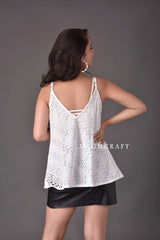 White Beach Wear Schiffli Top