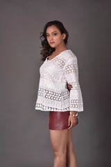 Summer Wear White Schiffli Top