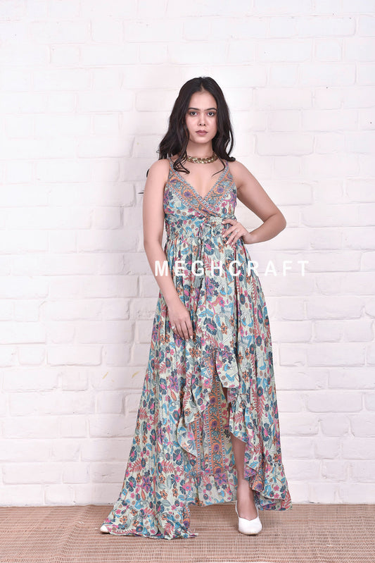 Vestido floral bohemio alto-bajo