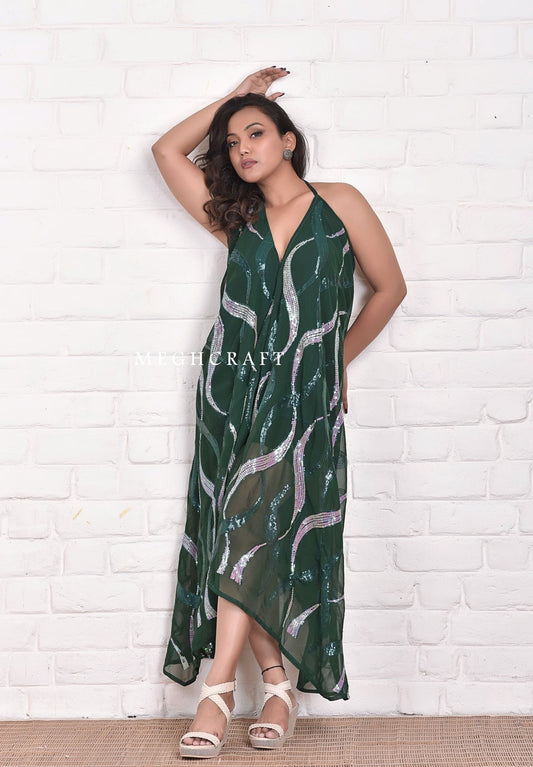 Robe longue à sequins déesse verte