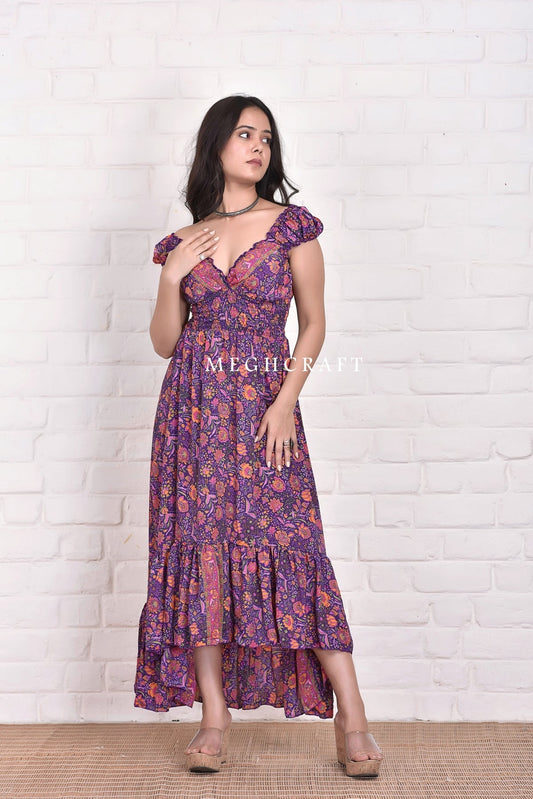 Spanish High Low Silk Dress