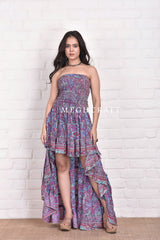 Vestido largo asimétrico con estampado de cachemira