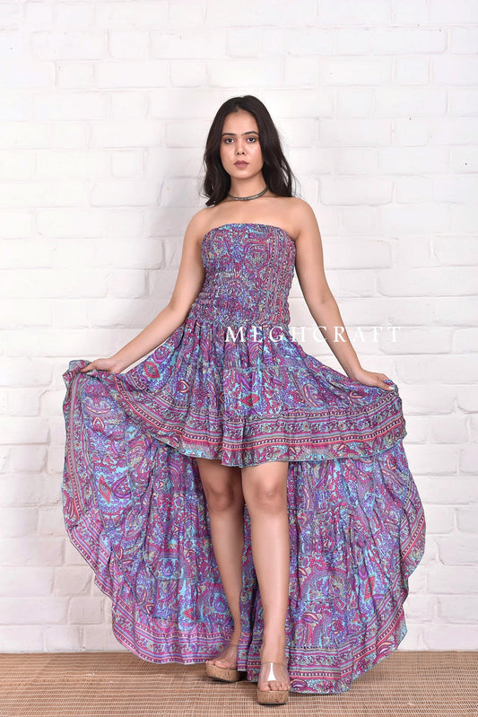 Vestido largo asimétrico con estampado de cachemira
