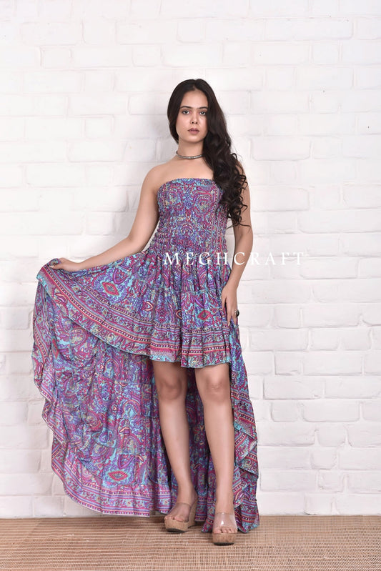 Vestido largo asimétrico con estampado de cachemira