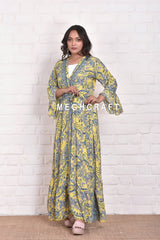 Floral Bell Sleeve Silk Wrap Dress