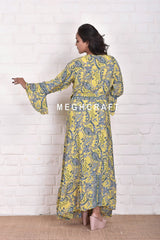 Floral Bell Sleeve Silk Wrap Dress