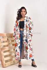 Floral White Valvet Jacket Kimono