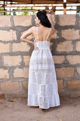 Designer Schiffli White Maxi Dress