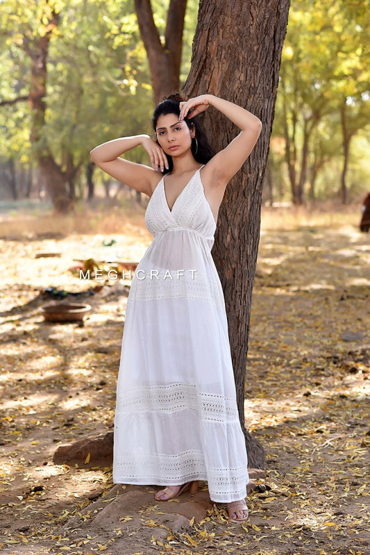 White Schiffli Cutwork Dress