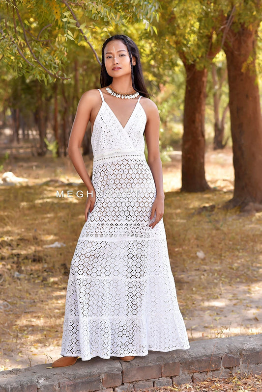 Boho Schiffli Socked Maxi Dress