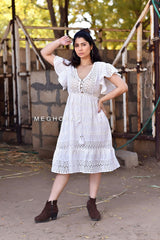 White Schiffli Cotton Dress