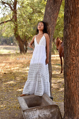 Schiffli Smocked White Maxi Dress