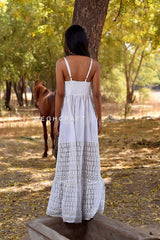 Schiffli Smocked White Maxi Dress