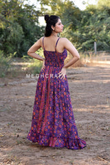 High Low Silk Smocked Maxi Dress