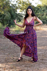 High Low Silk Smocked Maxi Dress