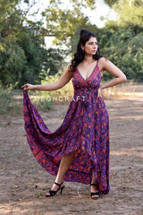 High Low Silk Smocked Maxi Dress