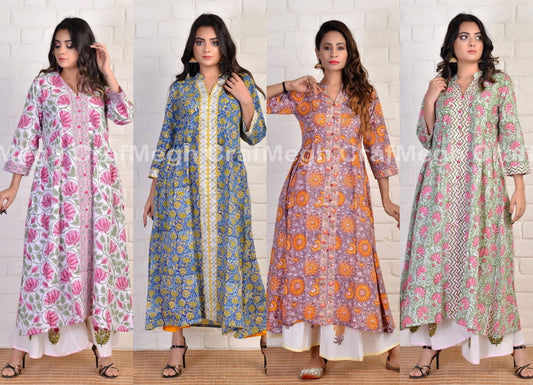 Wholesale Cotton Block Printed Kurtis