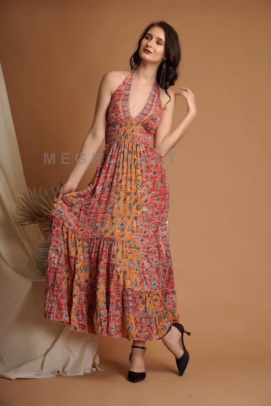 Silk Smocked Maxi Dress