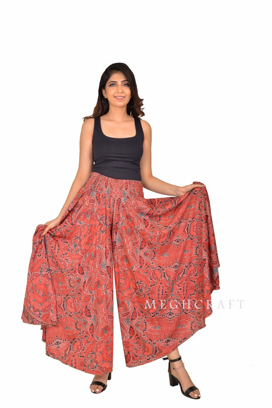 Pantalon large rouge femme