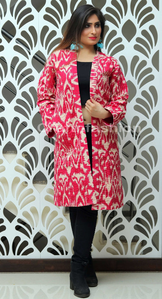 Veste longue Kantha à imprimé Ikat