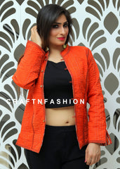 Chaqueta Kantha reversible naranja