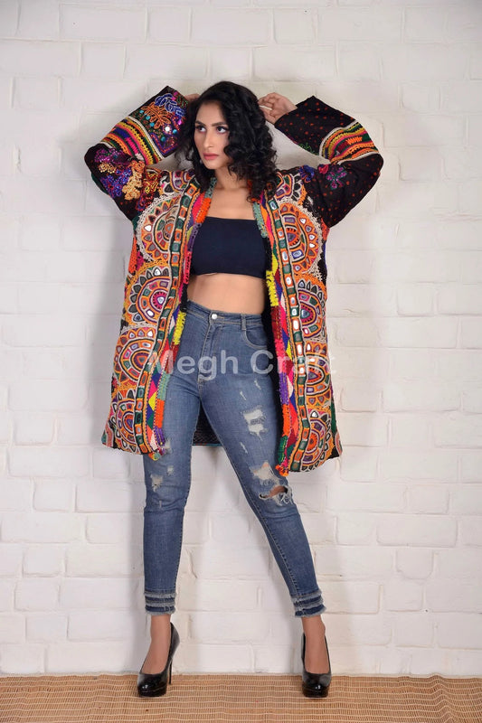 Chaqueta vintage de lana chal Kutch